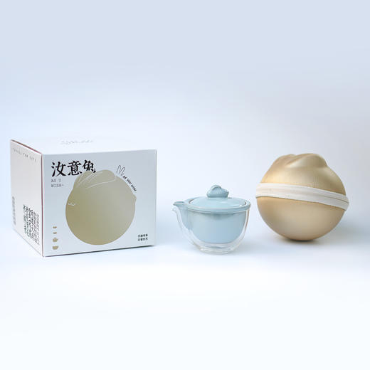 汝山明汝意兔-天青釉（便携）(pu便携包 壶：高6cm 宽10.6cm 容量160ml  公杯：高5.5cm 宽9cm   杯：高3cm 宽7cm) 商品图1