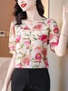 SMZ7697 夏季短袖印花雪纺衫女2023新款妈妈夏装洋气显瘦上衣气质女士小衫 商品缩略图1