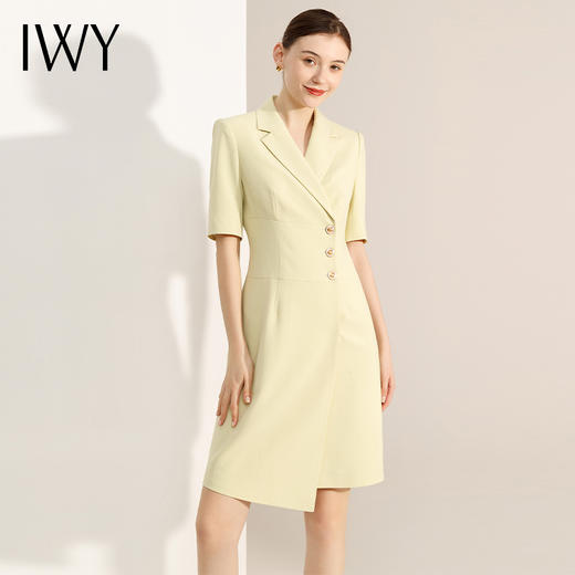 IWY/高级感黄色西装连衣裙女夏季薄款气质职业裙装播音主持人上镜正装Q13203 商品图3