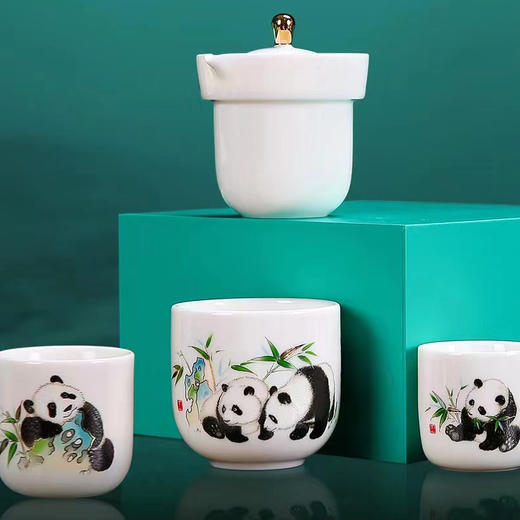 《执夷-熊猫》熊猫旅行茶具，徐建勇老师签章，堆金工艺 温润如玉 通透洁白，精美好礼 馈赠佳选 商品图1