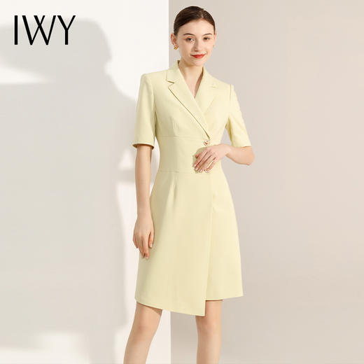 IWY/高级感黄色西装连衣裙女夏季薄款气质职业裙装播音主持人上镜正装Q13203 商品图4