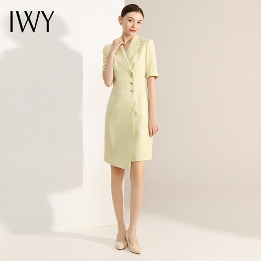 IWY/高级感黄色西装连衣裙女夏季薄款气质职业裙装播音主持人上镜正装Q13203 商品图2