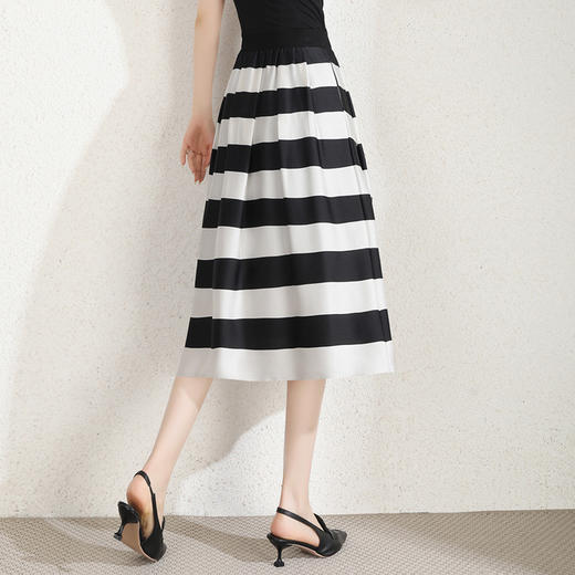 条纹拼接中长款简约修身时尚A字裙夏款松紧腰休闲半身裙MYX-88812 商品图2