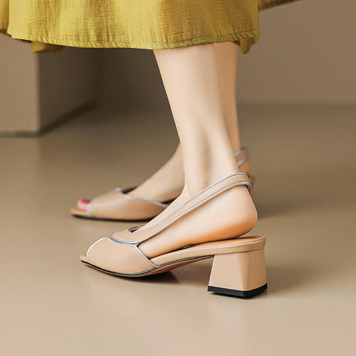 法式复古，拼色中跟侧空罗马露趾凉鞋MLD-AC1156 商品图6