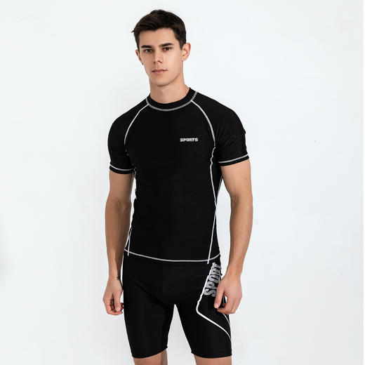 【生来畅爽 一起去浪❗️新款男士泳衣分体式两件套】U型护裆，舒适自由高弹面料，干爽弹性不勒，男款防晒短袖冲浪浮潜服大码沙滩男泳裤夏日粉丝专属男士父亲节礼物新年礼盒年货礼盒 商品图1