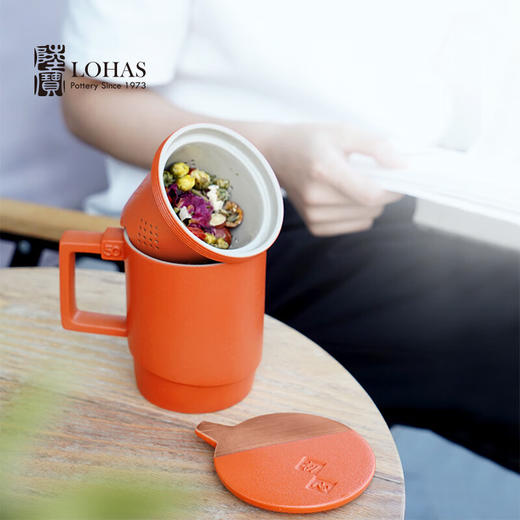 陆宝泡茶杯商务会议办公杯50周年盖杯带过滤带盖水杯350ml 初心盖杯 活力橙(礼盒装) 商品图2