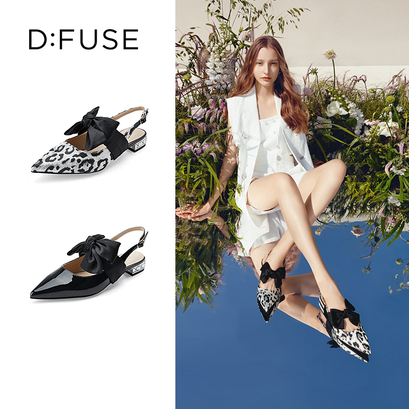 DFuse迪芙斯2023春季新款尖头真丝蝴蝶结低跟单鞋女鞋DF31114111