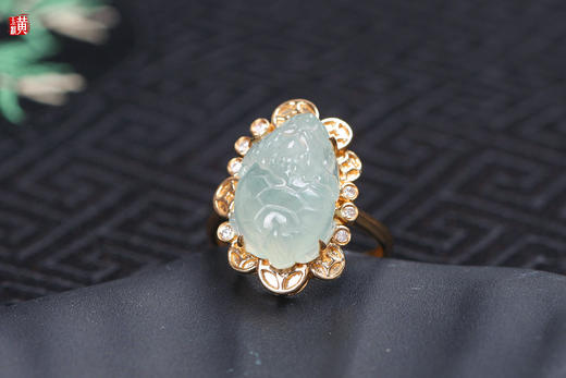 天然翡翠【龙龟】戒指   镶嵌：18k金伴钻 商品图0