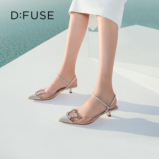 DFuse包头低跟凉鞋2023春季新款漆皮尖头钻扣单鞋女DF31114155 商品图7