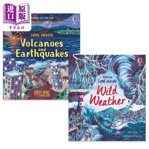 【中商原版】Usborne Look Inside 尤斯伯恩看里面 纸板书绘本2册套装 火山地震Volcanoes Earthquakes 恶劣天气Wild Weather 商品图0
