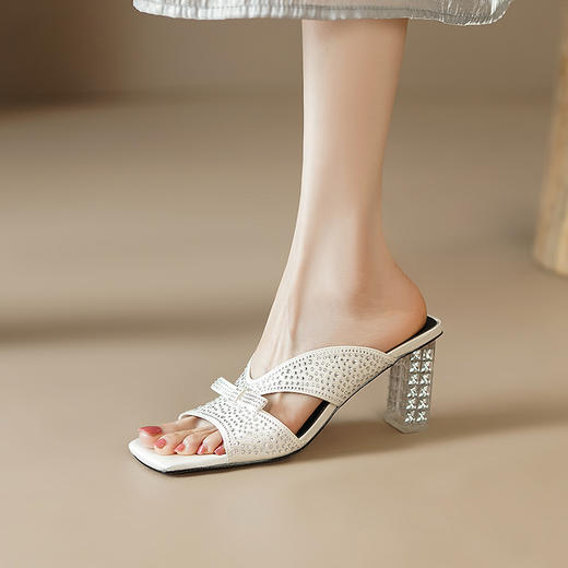 夏季新款，水钻丝绸水晶粗跟气质凉拖YLY-A2003 商品图2