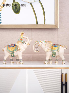 【彼达思】罗比罗丹 吉祥如意珐琅彩工艺大象摆件家居客厅玄关招财一对装饰品开业礼品