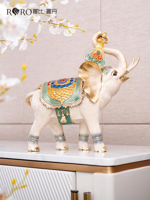 【彼达思】罗比罗丹 吉祥如意珐琅彩工艺大象摆件家居客厅玄关招财一对装饰品开业礼品 商品图1