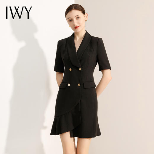 IWY/黑色西装连衣裙女夏季短袖新款高腰名媛气质女神范职业裙子Q11255 商品图2