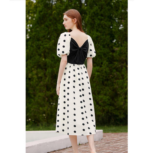 【严选】诗凡黎夏波点图案俏皮百搭背后撞色蝴蝶结连衣裙7E5393061 商品图2