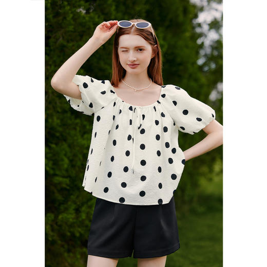 【严选】诗凡黎夏波点图案俏皮百搭背后撞色蝴蝶结连衣裙7E5393061 商品图1