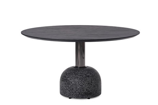 蘑菇餐桌 | 台面橡黑/水洗白/胡原/卡拉白大理石/黑白根大理石/寒江雪岩板可选，底座黑芝麻水磨石/浅白水磨石可选，立柱玫瑰亮光金色/亮光枪墨色可选，详询客服 商品图1