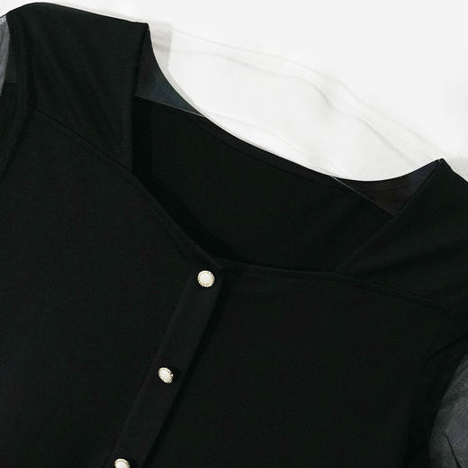 VIVIAN LIU R2327407春新款女装方领网纱袖修身优雅高级连衣裙 商品图2