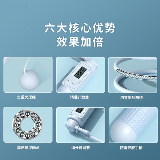 「高颜值！数色可选」致佳成人款两用跳绳 智能计数钢丝绳家用无绳负重跳绳健康训练体育用品 商品图1