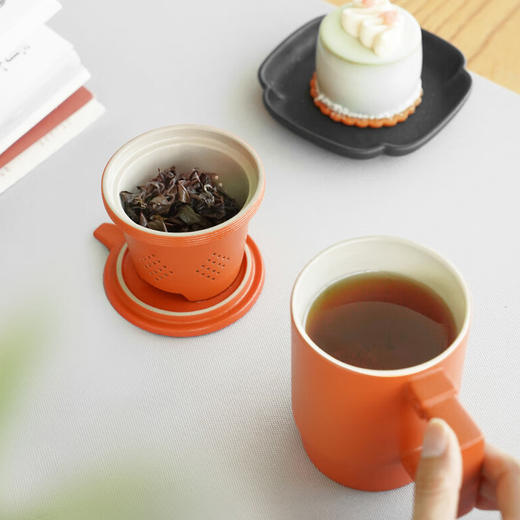 陆宝泡茶杯商务会议办公杯50周年盖杯带过滤带盖水杯350ml 初心盖杯 活力橙(礼盒装) 商品图4