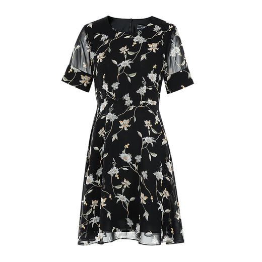 EITIE爱特爱时尚优雅法式印花大方圆领a字连衣裙显瘦通勤夏新款B07156 商品图5