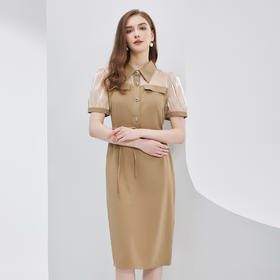 NF8U5斯尔丽瑟俪2023夏季新款撞色衬衣领款OL风连衣裙