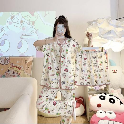 【清新甜美可爱❗️三件套蜡笔小新小开衫】华丽开衫，清凉舒适轻松度过炎热夏日，抖音直播爆款睡衣女夏开衫睡衣女短袖短裤长裤蜡笔小新三件套家居粉丝专属 商品图1