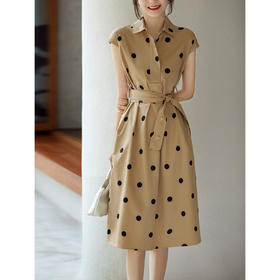 圆点大波点裙复古无袖纯棉显瘦衬衫连衣裙QZQ580574MG
