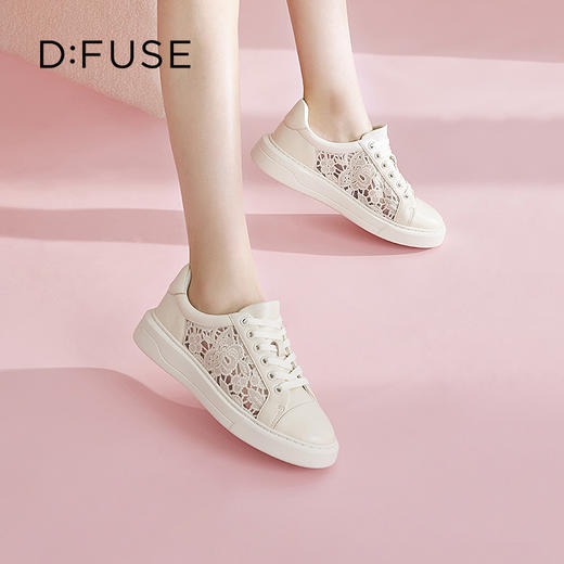 DFuse迪芙斯2023春季新款圆头刺绣蕾丝小白鞋休闲板鞋DF31112296 商品图6