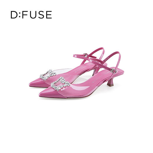 DFuse包头低跟凉鞋2023春季新款漆皮尖头钻扣单鞋女DF31114155 商品图5