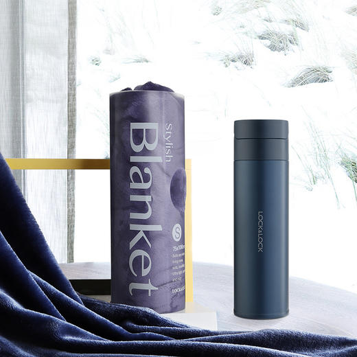 LHC6522S1FU 乐扣黛晶后弹盖保温杯毯组（蓝色） 商品图1