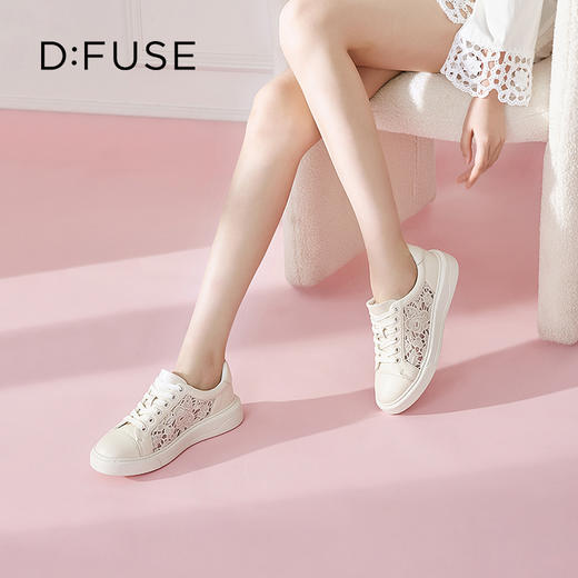 DFuse迪芙斯2023春季新款圆头刺绣蕾丝小白鞋休闲板鞋DF31112296 商品图7