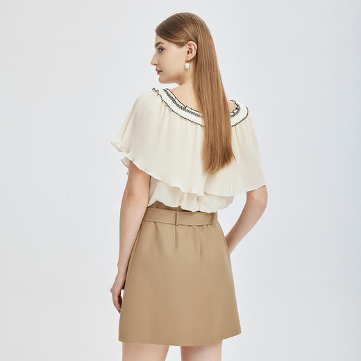 NF85B斯尔丽瑟俪2023夏季新款时尚一字领撞色压皱个性气质收腰连衣裙 商品图1