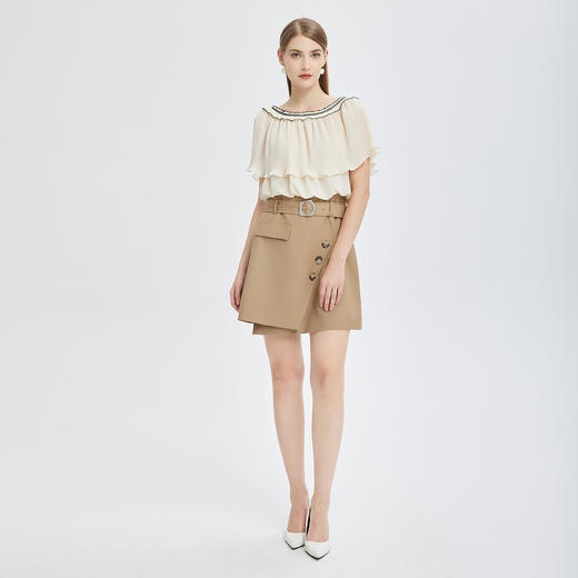 NF85B斯尔丽瑟俪2023夏季新款时尚一字领撞色压皱个性气质收腰连衣裙 商品图3