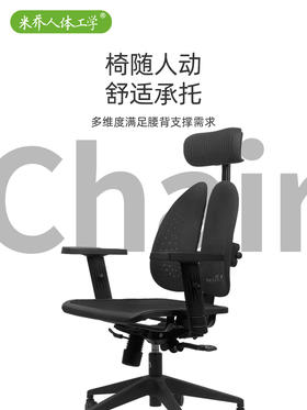 米乔人体工学双背椅家用电脑椅减压老板椅可躺坐透气办公椅