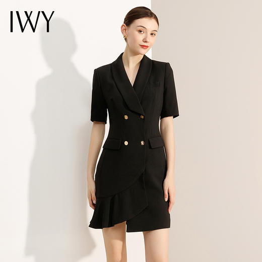 IWY/黑色西装连衣裙女夏季短袖新款高腰名媛气质女神范职业裙子Q11255 商品图3