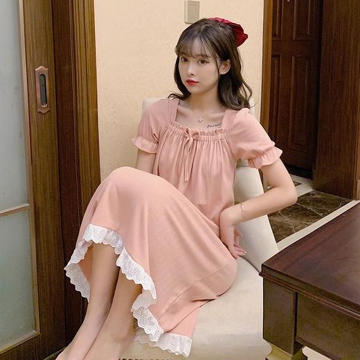 【甜美ins风！蕾丝边睡裙睡衣女】舒适柔软透气，亲肤无束缚，饱满而优雅的蕾丝边与宽松的设计，夏季爆款短袖宽松中长款裙子粉丝专属 商品图0