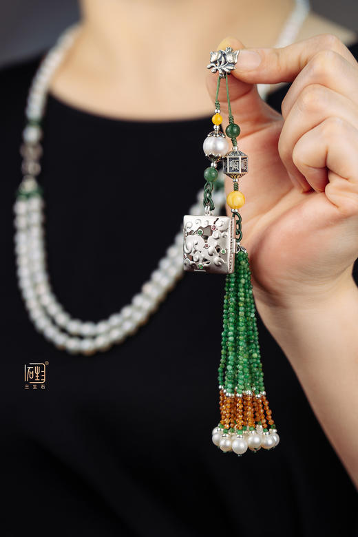 天然珍珠蜜蜡碧玉香囊设计款多用长链 商品图4