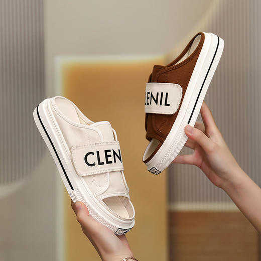 帆布拖鞋夏新凉拖鞋，外穿时尚平底魔术贴沙滩拖鞋ML-10297 商品图0