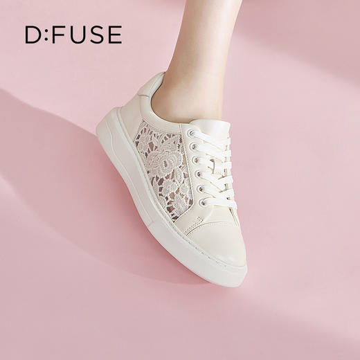 DFuse迪芙斯2023春季新款圆头刺绣蕾丝小白鞋休闲板鞋DF31112296 商品图4