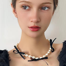 OKBA60320 欧美法式小众轻奢新潮蝴蝶结施华洛世奇珍珠项链