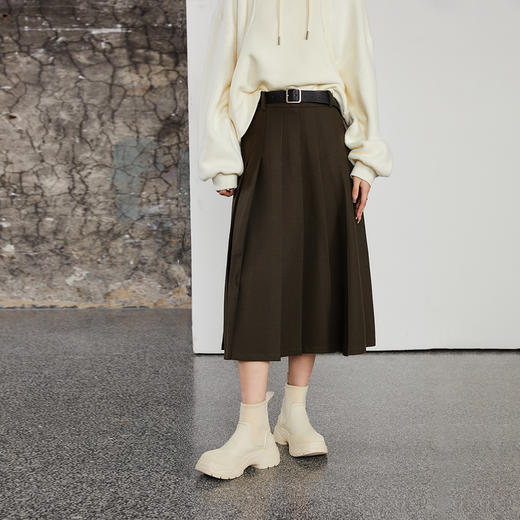 晶咕黑标女装 腰带百褶半身裙女春季2023年宽松气质长短款a字裙 商品图2