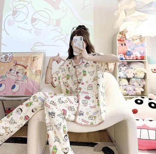 【清新甜美可爱❗️三件套蜡笔小新小开衫】华丽开衫，清凉舒适轻松度过炎热夏日，抖音直播爆款睡衣女夏开衫睡衣女短袖短裤长裤蜡笔小新三件套家居粉丝专属 商品图2