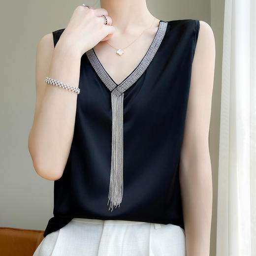 QHJY-8031丝绸真丝吊带背心女 夏季外搭西装打底外穿缎面无袖垂感V领上衣女 商品图2