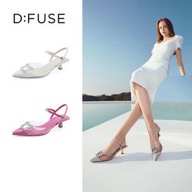 DFuse包头低跟凉鞋2023春季新款漆皮尖头钻扣单鞋女DF31114155