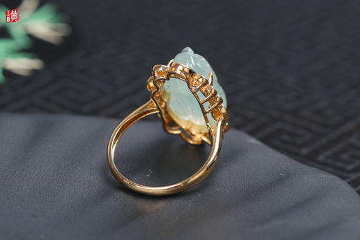 天然翡翠【龙龟】戒指   镶嵌：18k金伴钻 商品图1