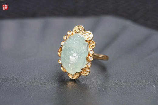 天然翡翠【龙龟】戒指   镶嵌：18k金伴钻 商品图4