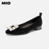 MIO米奥春秋女鞋中跟一脚蹬单鞋通勤工作鞋方钻小皮鞋黑色浅口鞋M234432402 商品缩略图0