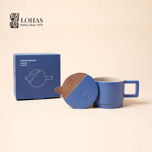 陆宝陶瓷带盖咖啡马克杯260ml挂耳花茶功夫茶杯水杯50周年 初心咖啡杯 经典蓝 商品图0