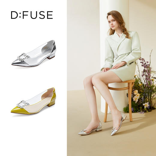 D:FUSE/迪芙斯秋季新品透明方形钻扣尖头平底单鞋DF31111156 商品图0